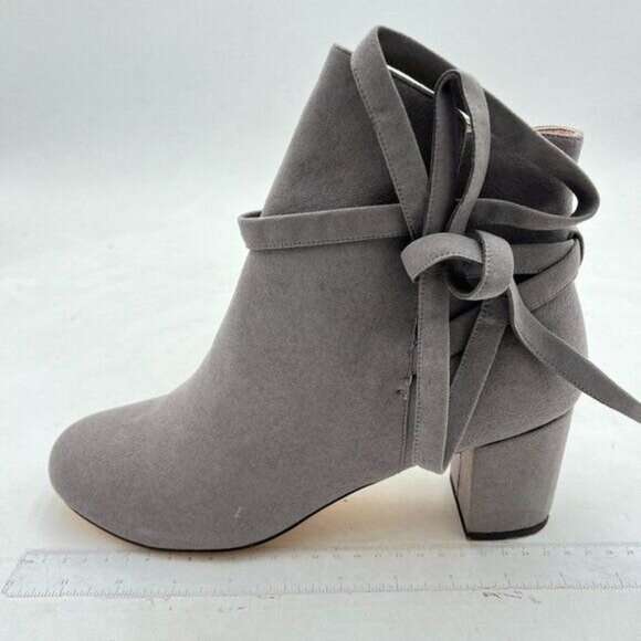 Grey Women Comfort Chunky Heel Ankle Boots Chelsea Lace Up/Buckle Tie Booties - Picture 1 of 7